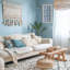 Art mural encadré bleu et blanc avec motif géométrique, ensemble de décoration murale géométrique moderne bleu