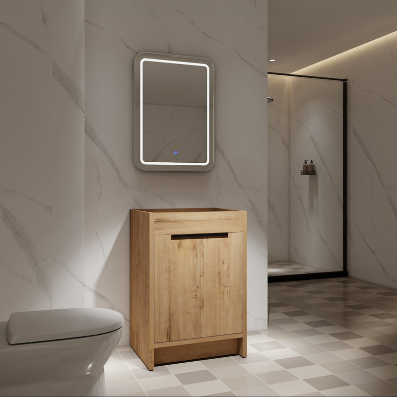 Base de meuble-lavabo 24 po avec deux portes à fermeture douce, Imitation chêne