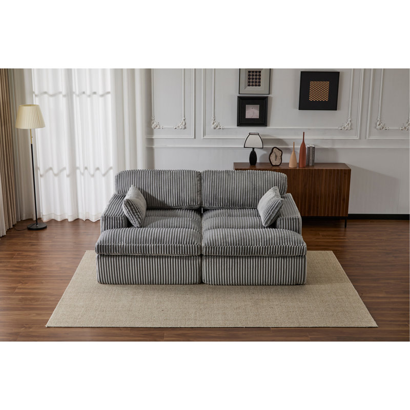 Double méridienne intérieure, canapé-lit surdimensionné rembourré en nuage, canapé de luxe à assise profonde, causeuse modulaire, causeuse en velours côtelé pour le salon, sans assemblage requis, gris