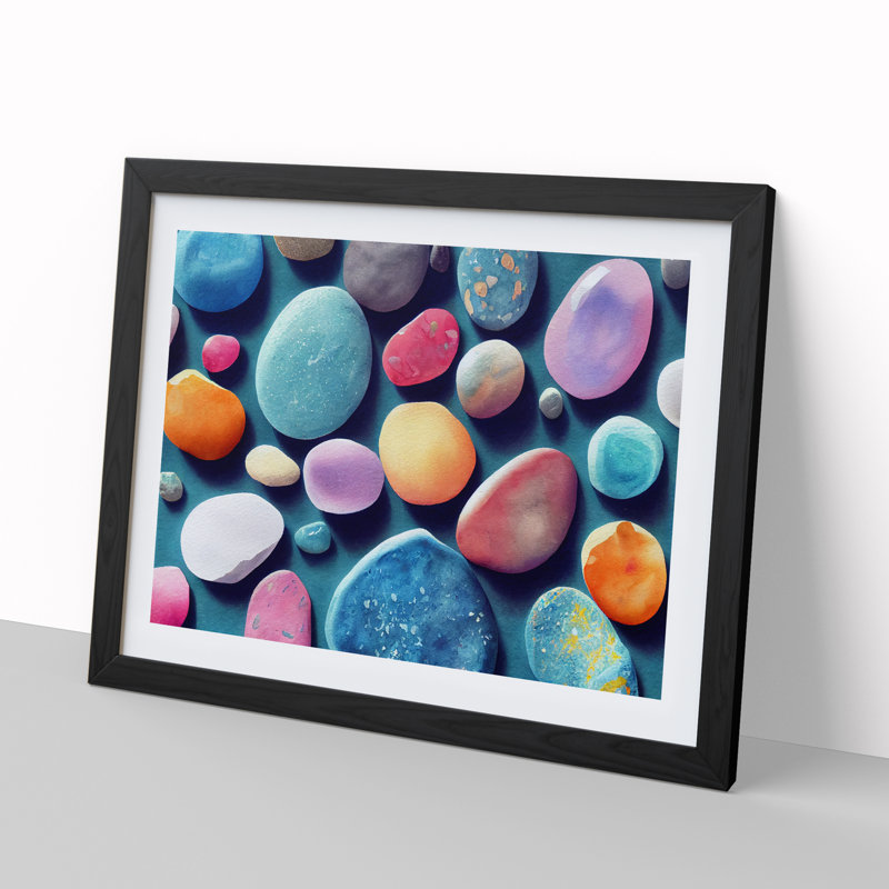 Captivating River Pebbles - Single Picture Frame Print, Black, 46cm H x 64cm W x 2cm D