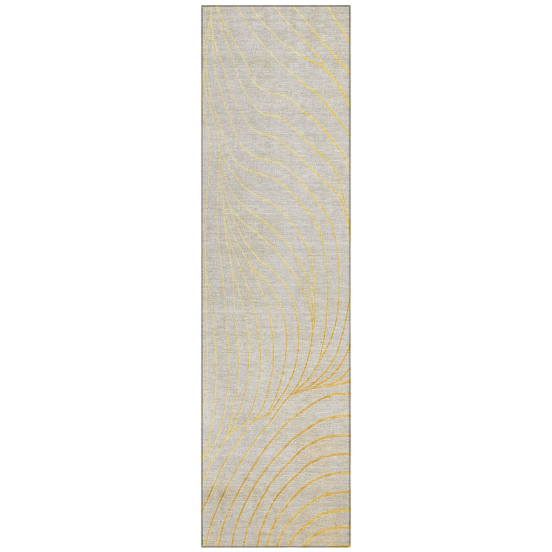Machine Washable Indoor/Outdoor Xhevrie Gold Rug, Runner 2'3" x 7'6"