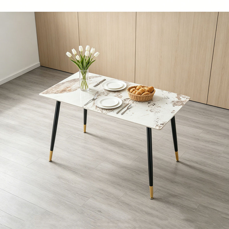 Modern Rectangular Dining Table, Premium Sintered Stone Tabletop with Sturdy Metal Base, Heat-Resistant & Scratch-Resistant Kitchen and Dining Room Table(1 Table)