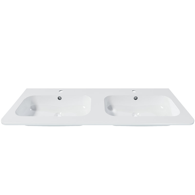 Meuble-lavabo double intégré de 48 po avec trou de trop-plein, robinet monotrou non inclus, grand angle en R, White