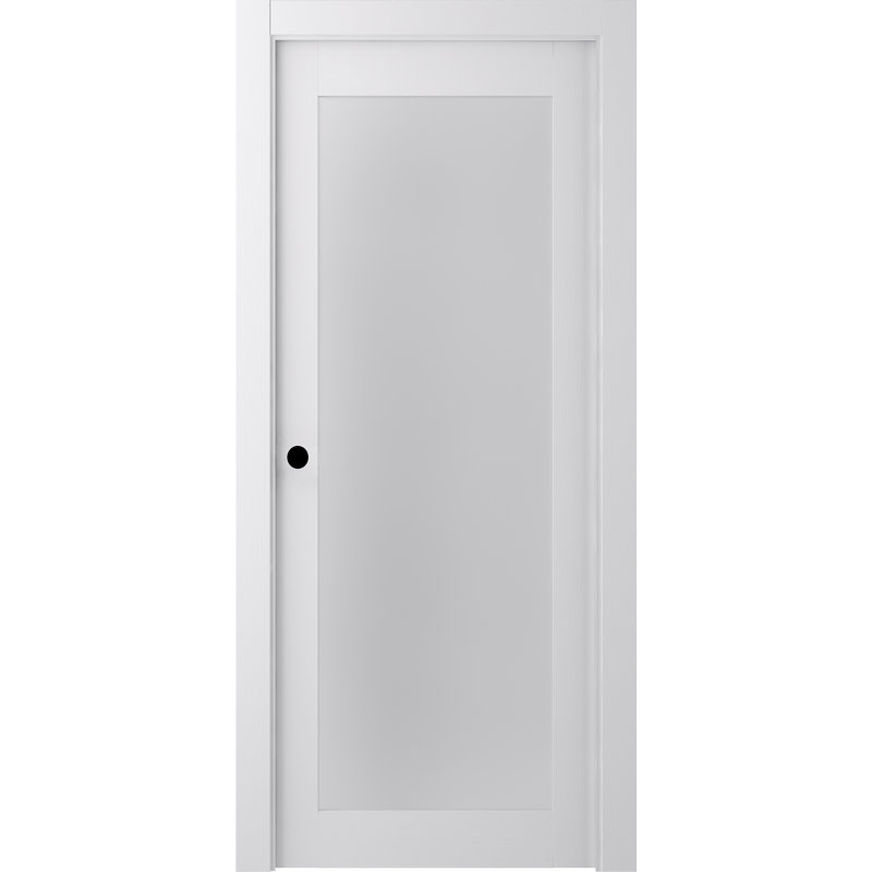 Porte intérieure pré-montée en bois manufacturé et en verre Palladio 208, 27,75 po x 83,23 po, Blanc noble, Oui