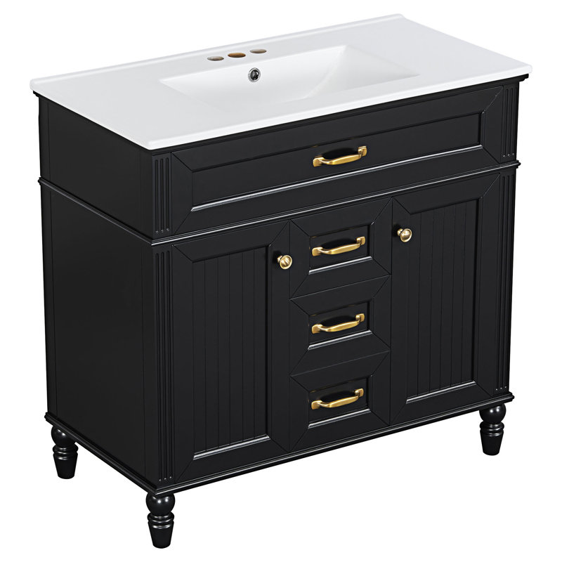 Ensemble de meuble-lavabo autoportant avec lavabo, Noir
