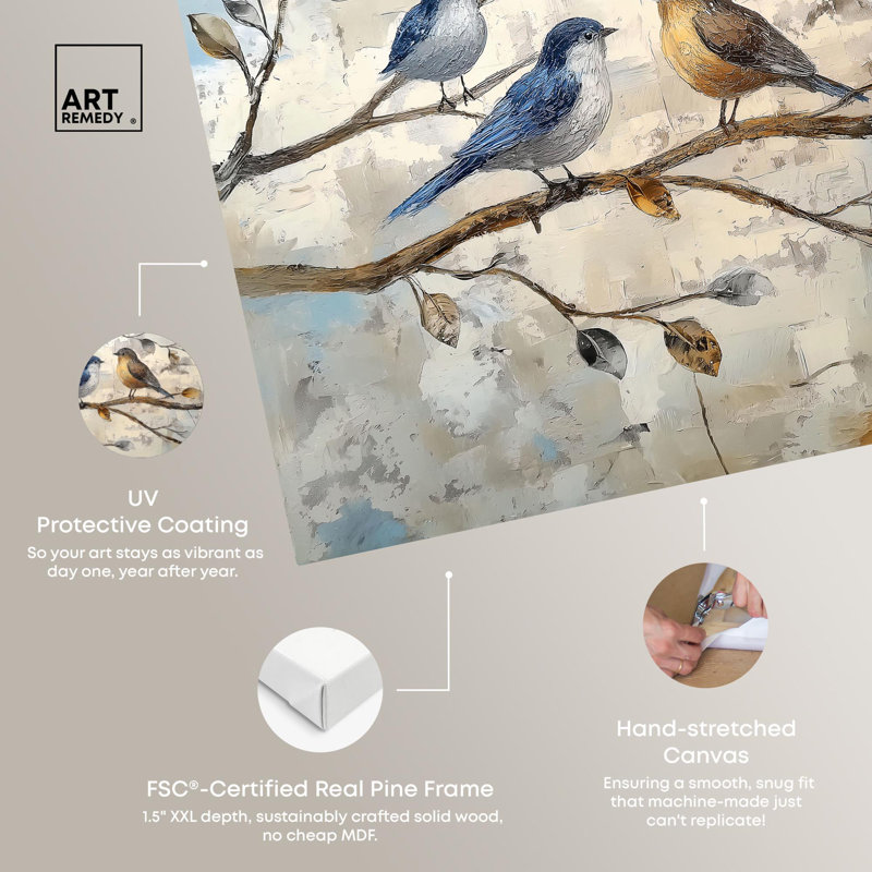 Ochre and Blue Birds Canvas Art in 15" x 10" Size