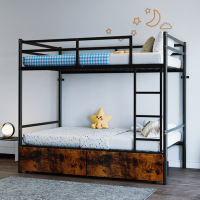 Lit superposé simple au-dessus de simple, lits superposés en métal avec échelle, peu encombrant, sans sommier, noir