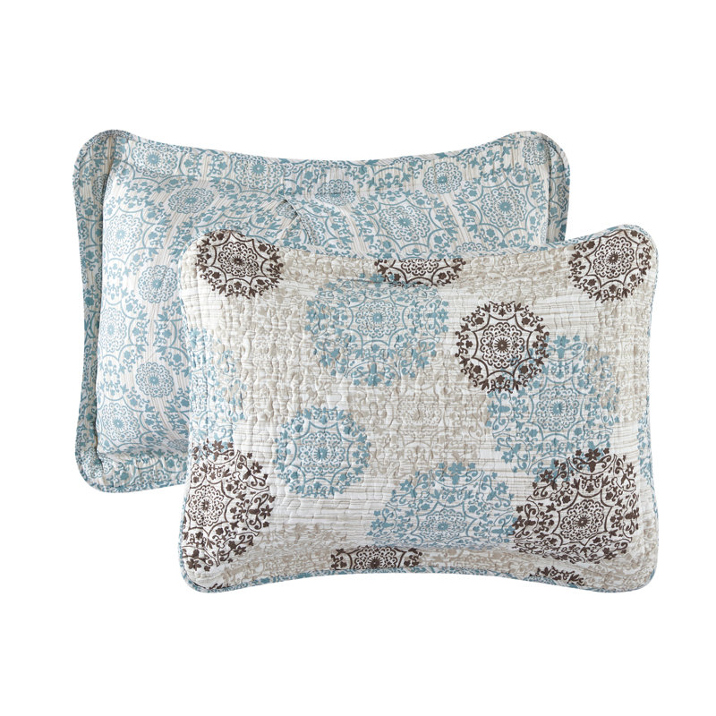 King White and Blue Reversible Microfiber Quilt Set