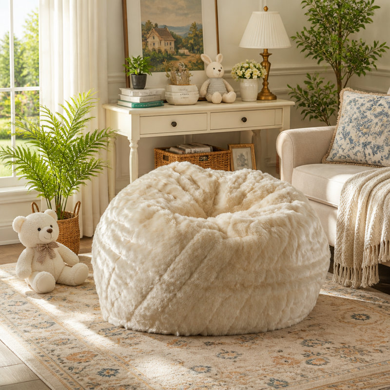 Fauteuil à billes moderne en fausse fourrure de 3 pieds de couleur blanche