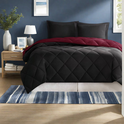 Luxurious Reversible King/cal King Bedding Sets, Hypoallergenic Microfiber With 3m Scotchgard, Diamond Quilted, Red/black
