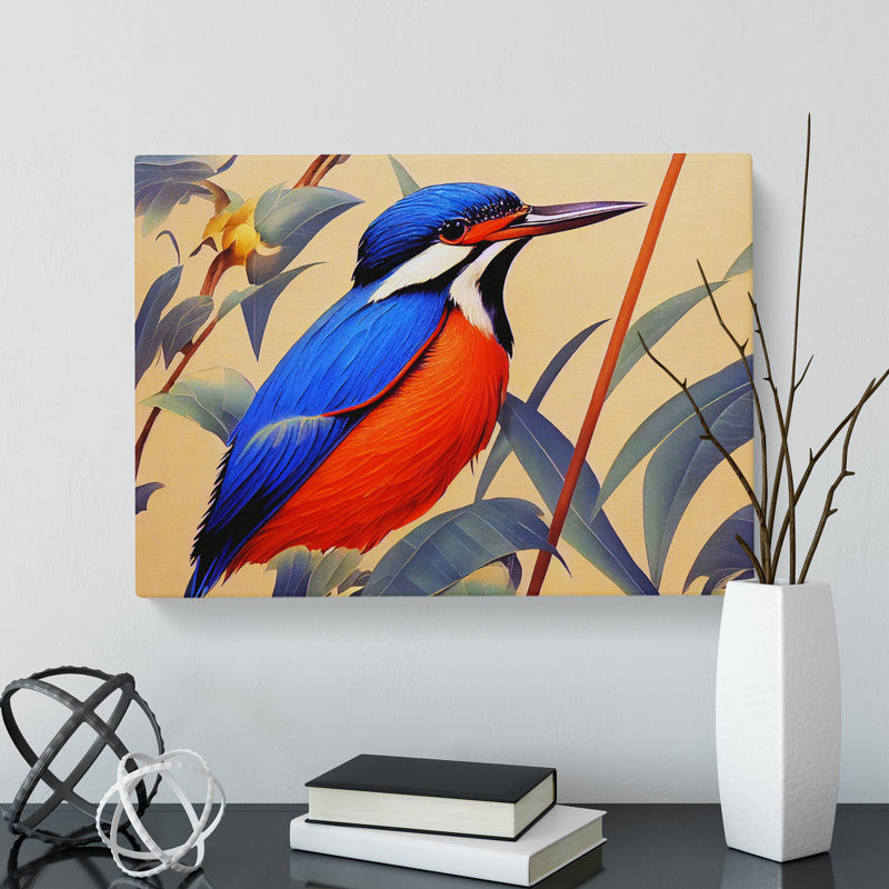 Vintage Art Kingfisher Bird - Wrapped Canvas, 35cm H x 50cm W x 3cm D