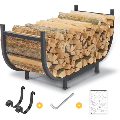 Curved Firewood Rack Outdoor Indoor, Black 30 Inch Rustproof Fire Wood Storage Organizer