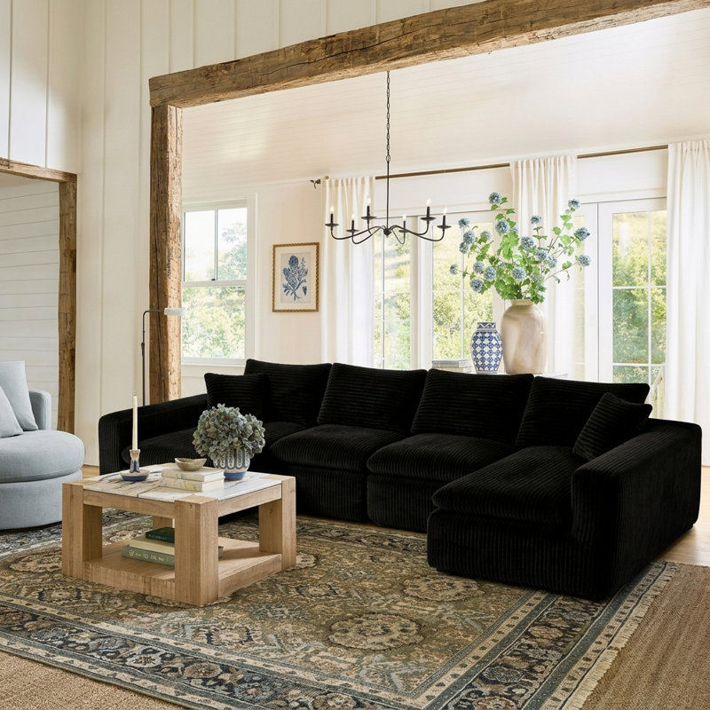 Canapé modulaire en forme de U de 131 po avec méridienne sans assemblage Nimbus pour salon, Noir