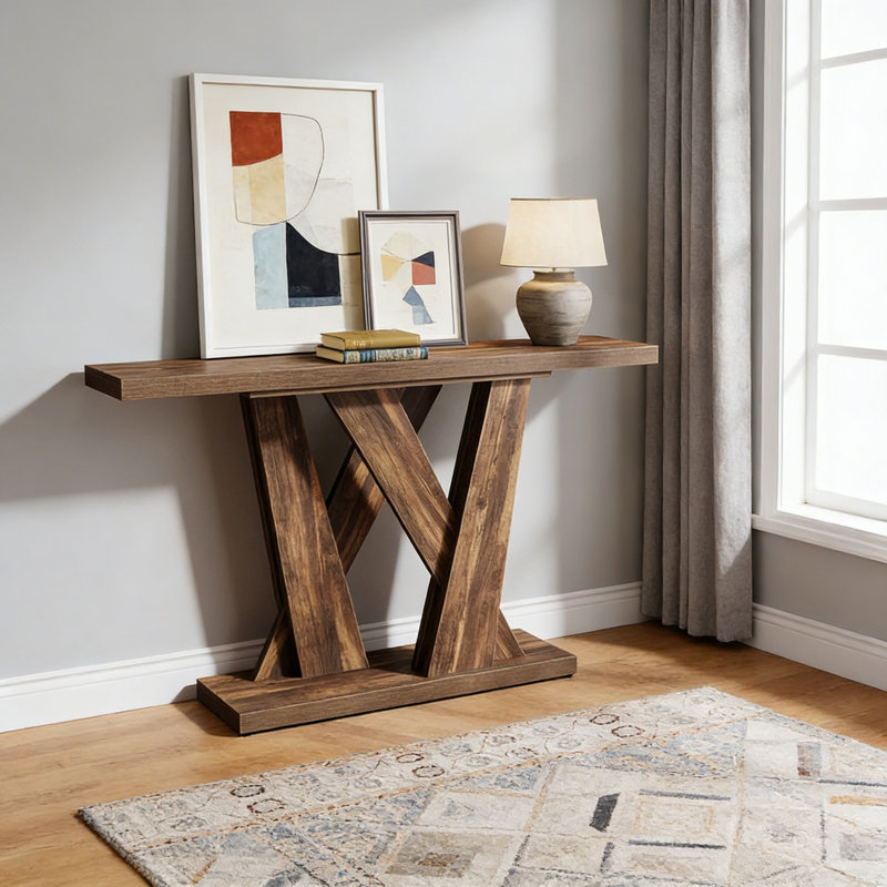 Console 55 po, table d'entrée et de couloir avec base géométrique