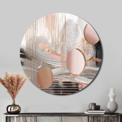 Rose rose et cercle doré Chaos IV - Décoration murale abstraite ronde en métal