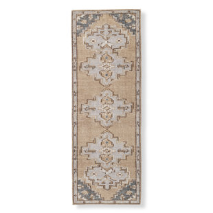 Tapis oriental en laine noué à la main brun clair / gris / bleu clair Levi
