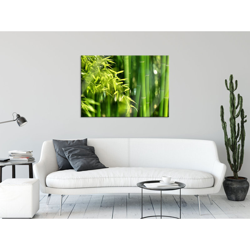 Bamboo With Leaves - No Frame Print on Glass, 70cm H x 100cm W x 0.4cm D