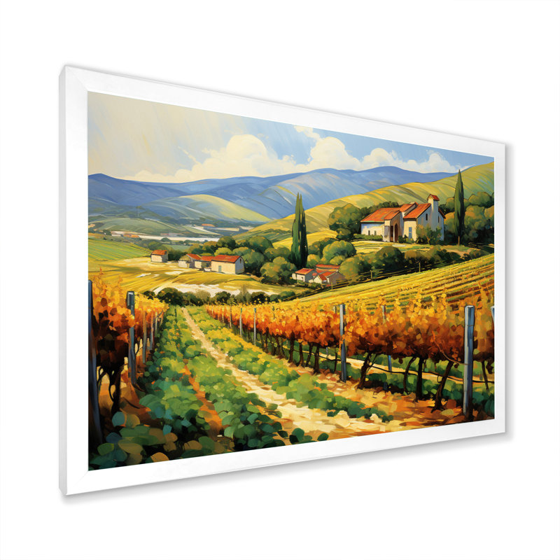 «Van Gogh», reproduction d'art sur toile - Vangogh Sunlit Vineyard II, H 24 po x l 32 po, Impression encadrée, Blanc