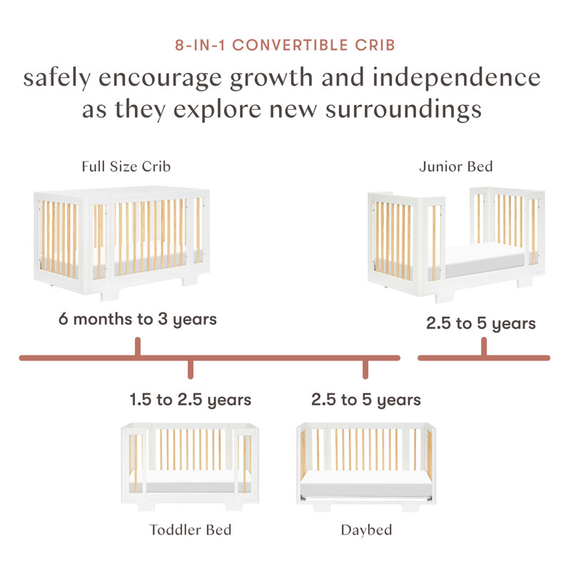 Yuzu 8-In-1 Convertible Crib With All-Stages Conversion Kits, White/Natural