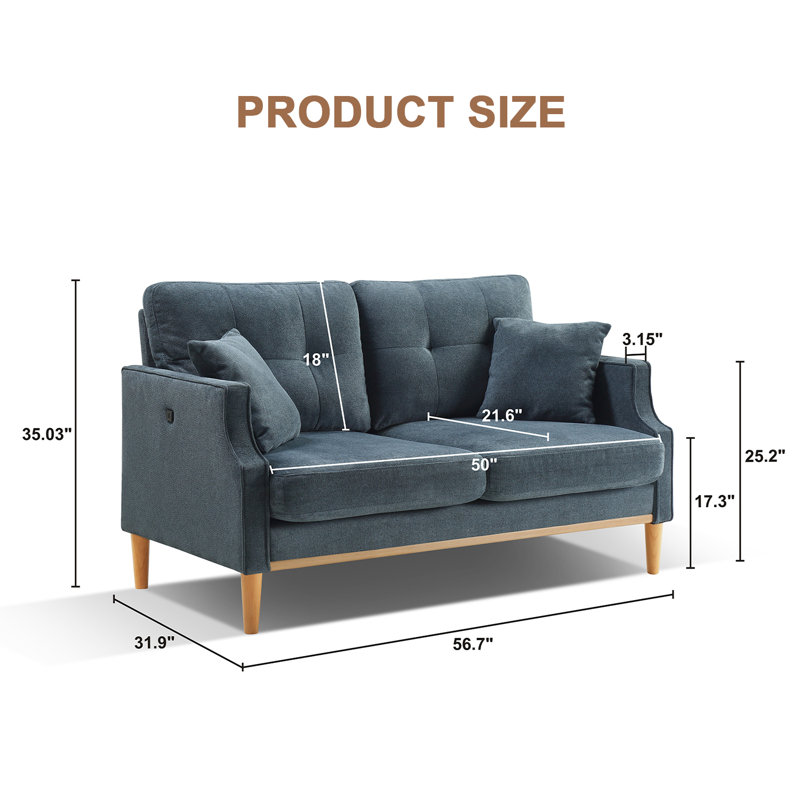 Causeuse à accoudoirs carrés 56,7 po, Polyester bleu foncé
