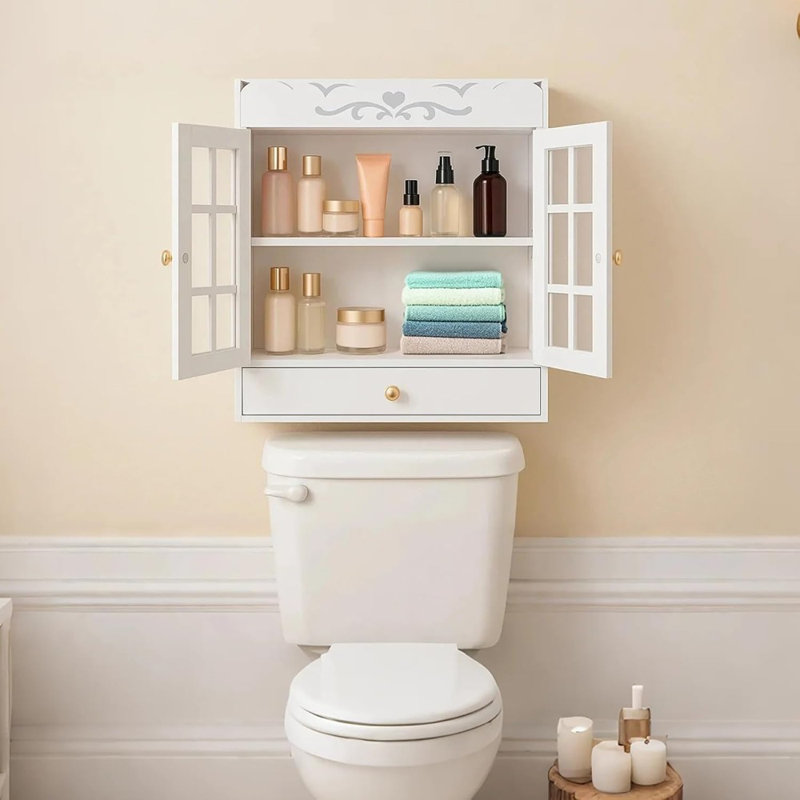 Over-The-Toilet Wall-Mount Bathroom Cabinet With Doors And Shelf – Narrow Storage For Towels And Toilet Paper