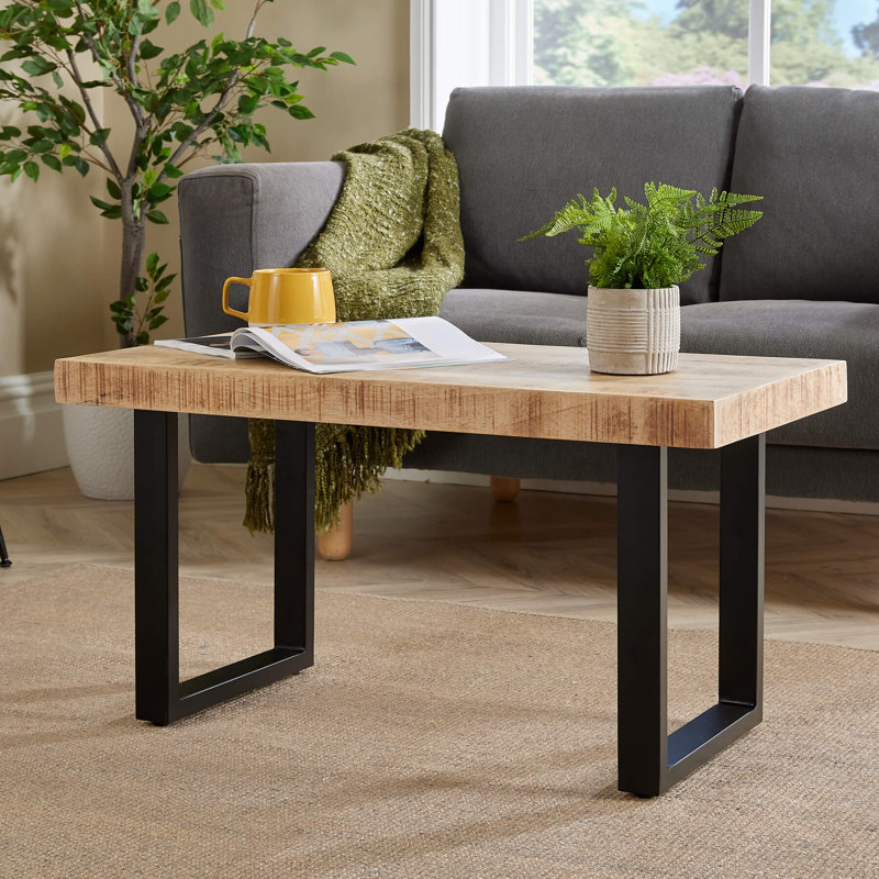 Macau Industrial Solid Wood and Metal Coffee Table, 45cm H x 85cm W x 45cm L