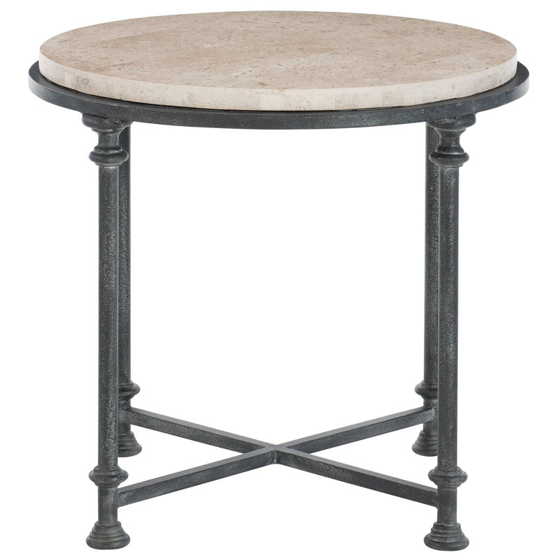 Galesbury Round Stone and Metal End Table