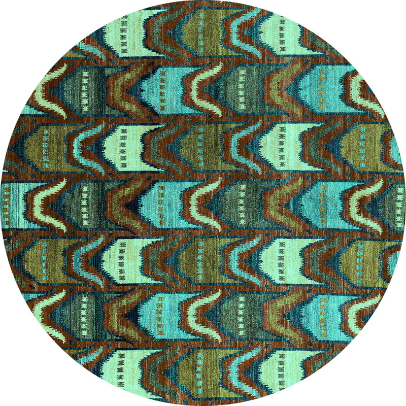 Tapis turquoise tissé à la machine Deeshawn, Rond 4 pi