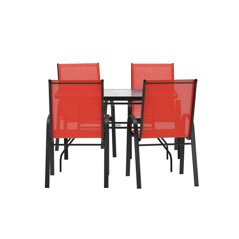 Ensemble repas pour terrasse avec table carrée 4 personnes Buckden, Rouge