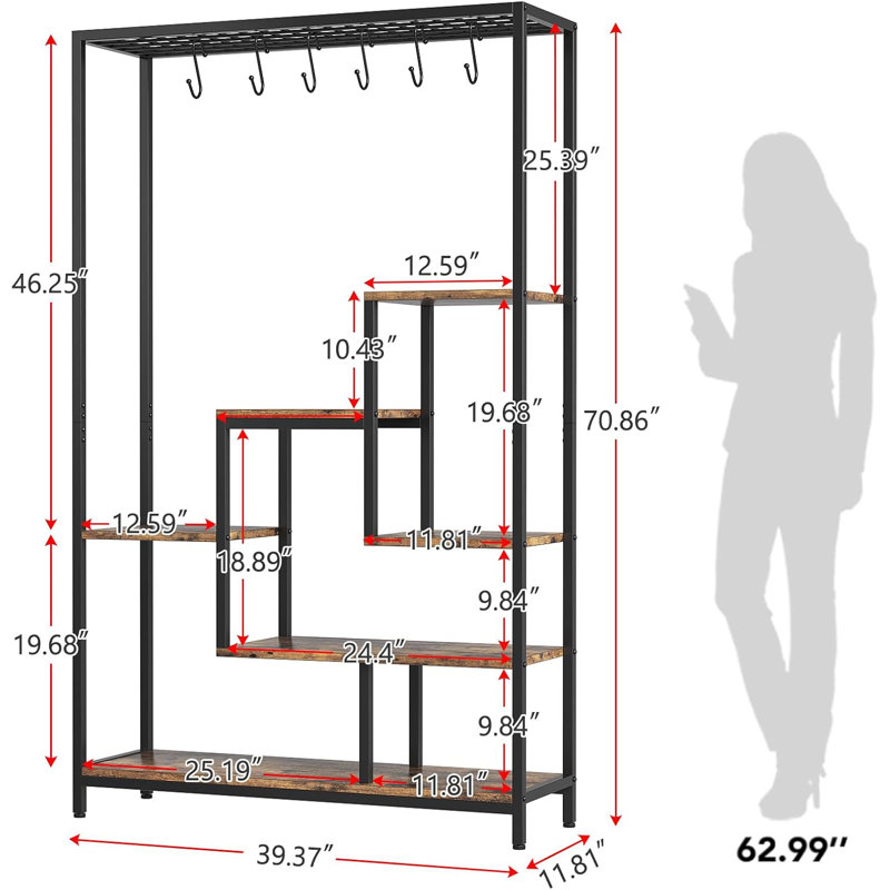 Support à plante d'intérieur à 5 niveaux pour hauteur de 70,9 pouces avec 6 crochets de suspension, Brun