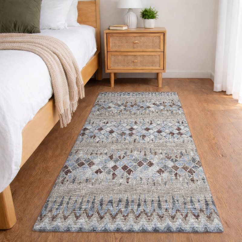Premium Machine Washable Dream Shag Chevron Rug, Blue, 2'3" x 7'6" Runner