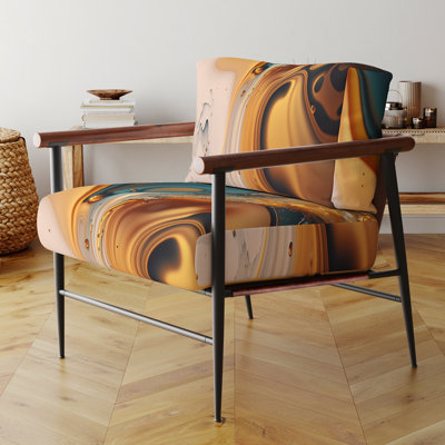 Abstractions fluides jaunes et vertes I - Fauteuil moderne recouvert de velours, fauteuil d'appoint jaune