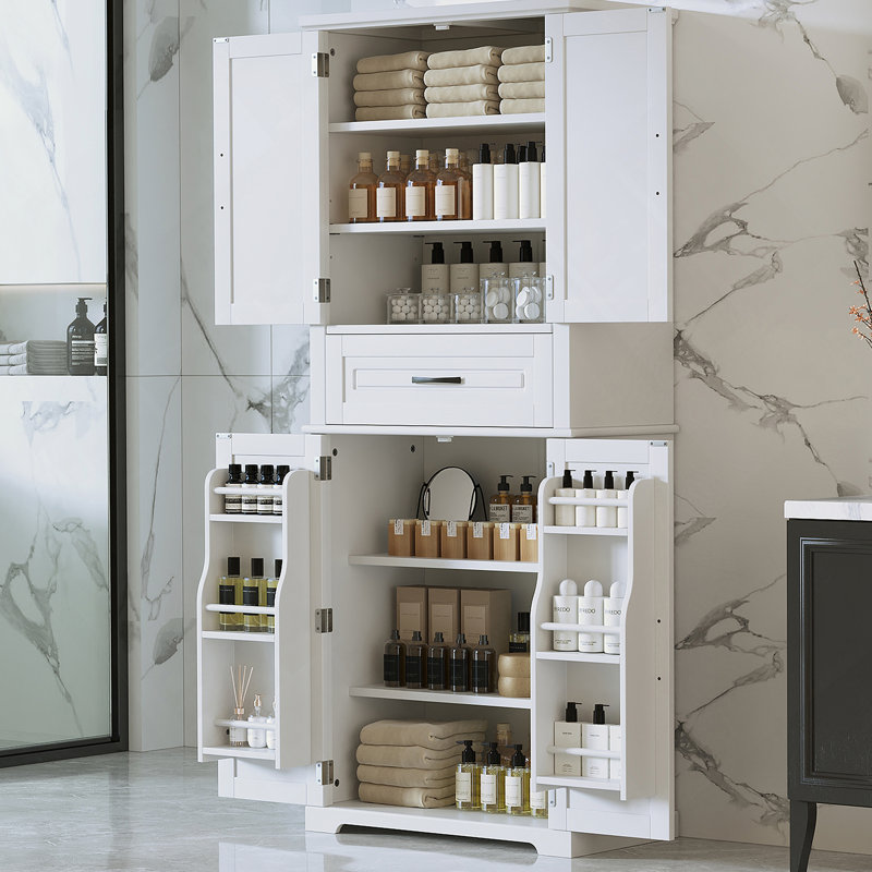 Bathroom Storage Cabinet With Multi-Functional Storage Space, Drawer With Slide Rails, Adjustable Shelf, White