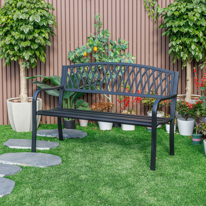 Banc de jardin en acier et fonte pour la sérénité extérieure, Noir