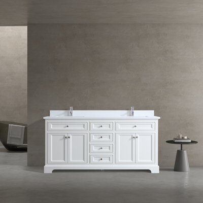 Ensemble de meuble-lavabo autoportant blanc 72 po avec comptoir en marbre blanc Harkness