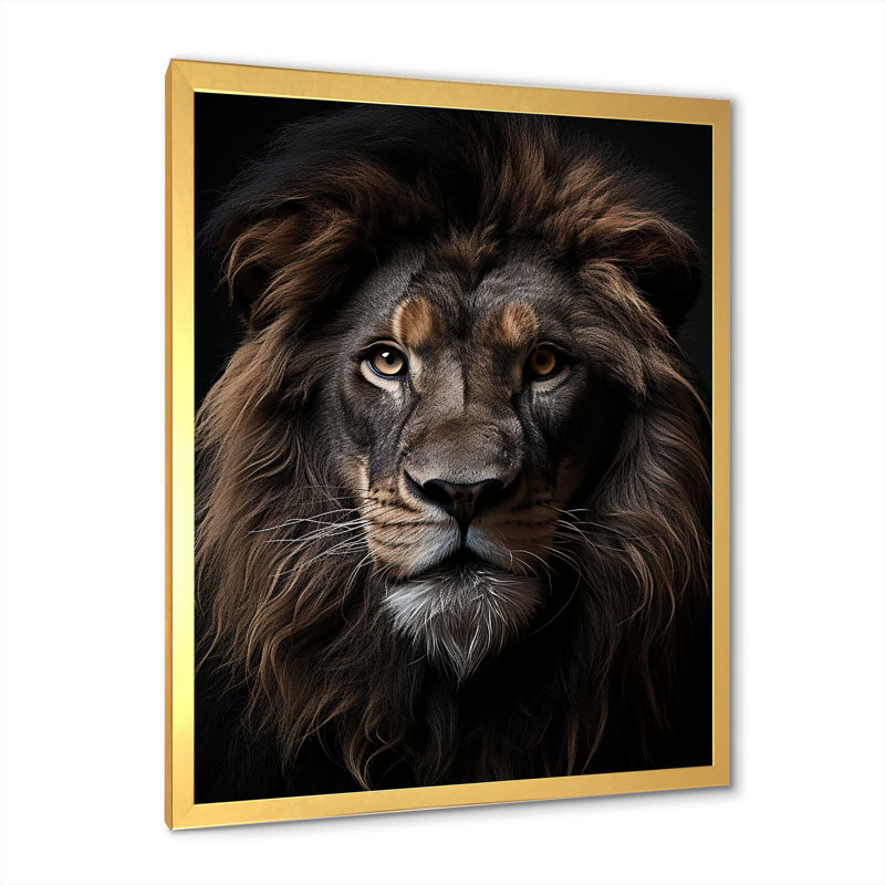 Photographie monochrome Lions II sur toile, Cadre doré simple, H 20 po x l 12 po x P 1 po