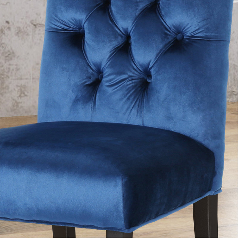 Chaise d'appoint rembourrée et capitonnée Éthylène, Noir, noir, noir, noir, Velours bleu