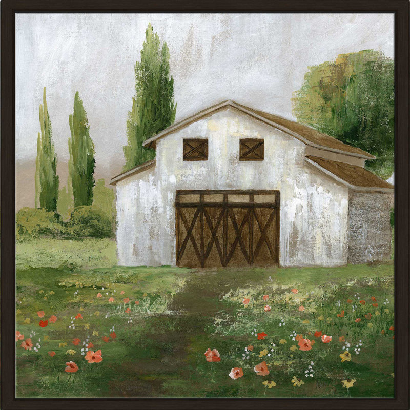 Country Barn II par Nan - Peinture, Cadre flottant espresso, H 31,5 po x l 31,5 po x P 2 po