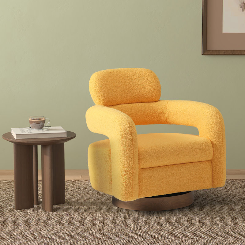 Bayville 29" Wide Sherpa Swivel Chair, Sunset Gold Polyester