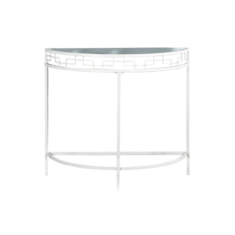 Table d'appoint pour chambre : Métal blanc géométrique et verre trempé. Console d'entrée chic : Accueillante.