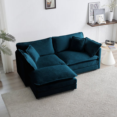 Comfortable 2 Seater L-Shaped Sectional Sofa With 1 Footrest And Ottoman, Ideal For Relaxing And Socializing With Friends And Family