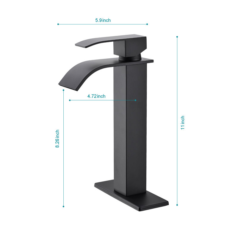 Waterfall Spout Single Handle Bathroom Sink Faucet, Black