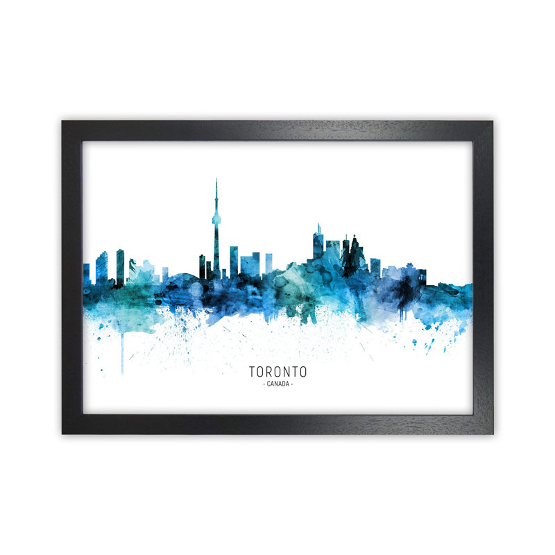 Toronto Canada Skyline Blue City Name by Michael Tompsett - Print, Black Framed, 25cm H x 34cm W x 3cm D
