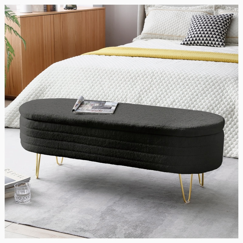 Banc de rangement rembourré en polyester Eban, Noir