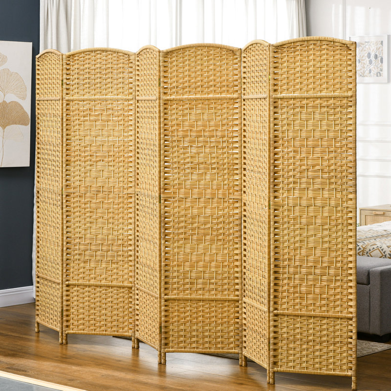 Cloison d'intimité en bois naturel - 6 panneaux tissés à la main pour le bureau à domicile et la chambre à coucher