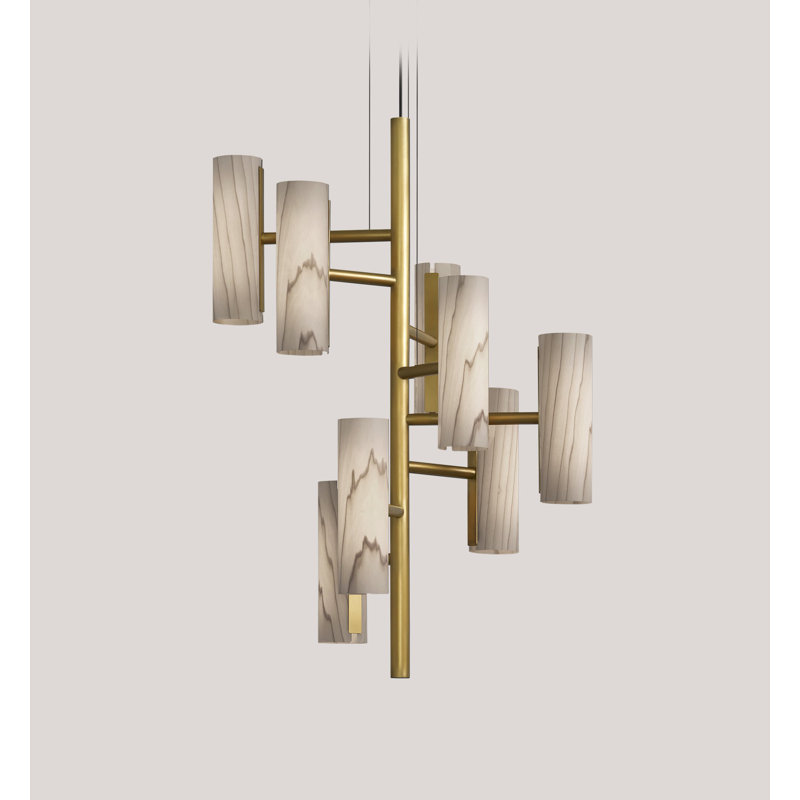Note 8 - Light LED Chandelier, Gold, Natural Beech