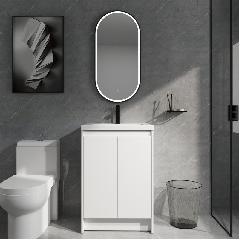 24" Wall Mount Vanity with Resin Sink - 2 Soft-Close Doors White