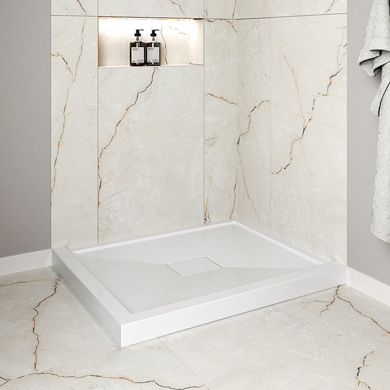 42 in. x 34 in. Corner Acrylic Shower Base in Glossy White With Center Drain, Drain Included, Glossy White