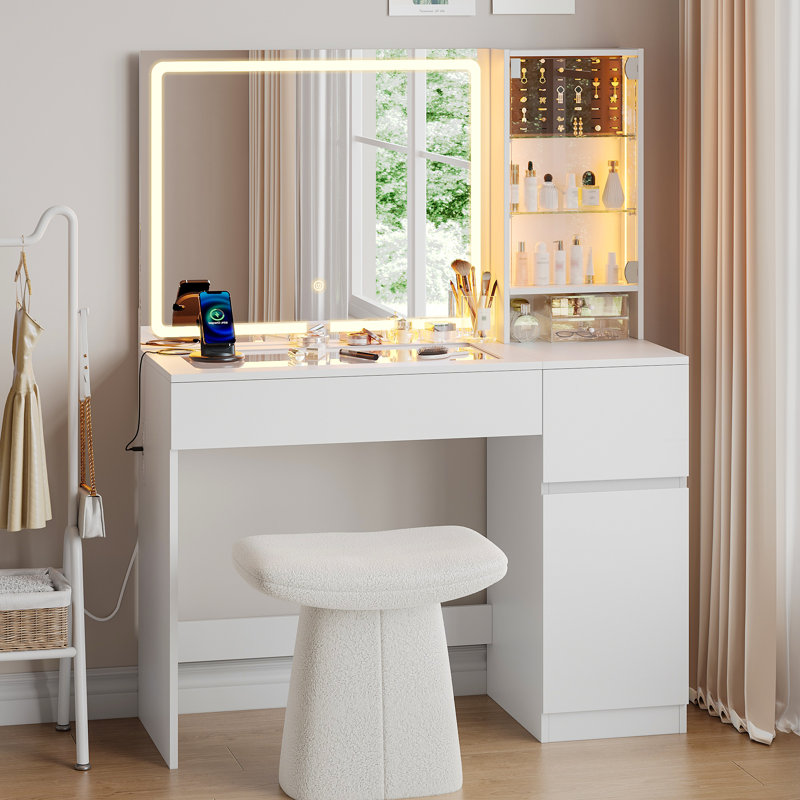 Meuble-lavabo avec table de recharge en verre et station de charge Decalt, Blanc