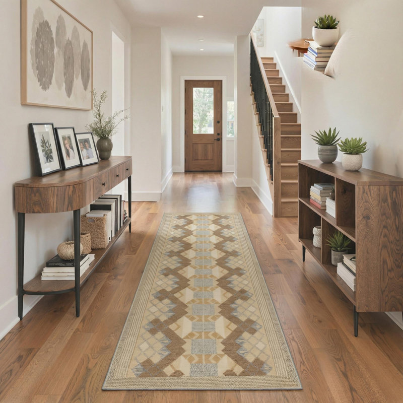 Teshayla Modern Southwestern Geometric Machine washable Brown / Beige Indoor Area Rug with Non-Slip Backing, Runner 2'6" x 8'